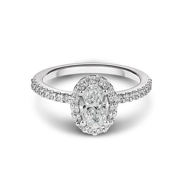 18ct White Gold Oval shape Diamond Halo Ring