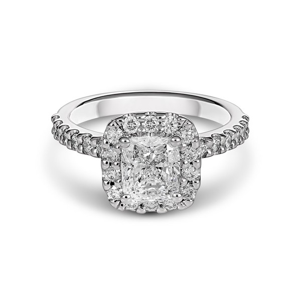 18ct White Gold Radiant Cut Diamond Halo Ring