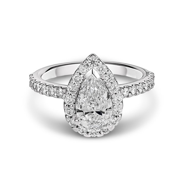 18ct White Gold Pear shape Diamond Halo Ring SI1