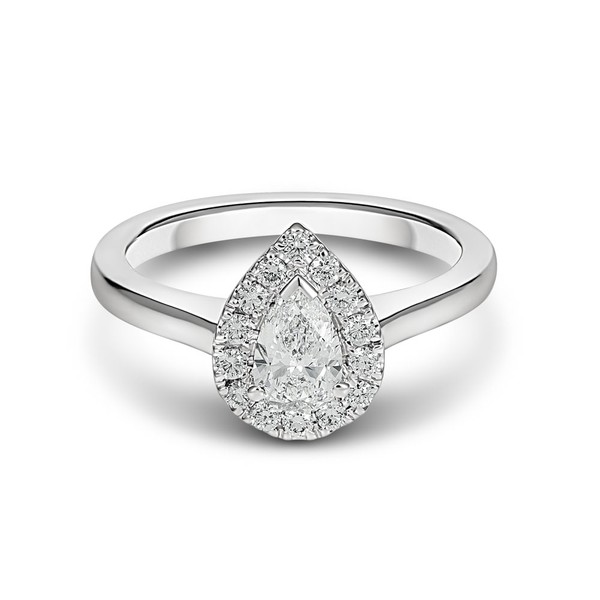 18ct White Gold Pear shape Diamond Halo Ring VS2