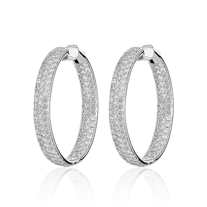 18ct White Gold Diamond Oval Hoop Earrings