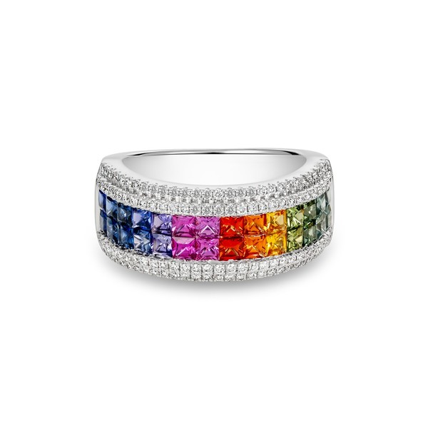 18ct White Gold Ladies Diamond Multi-coloured Sapphire Ring