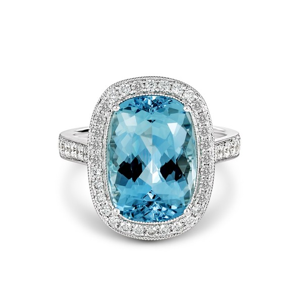 18ct White Gold Halo style Aquamarine and Diamond Ring